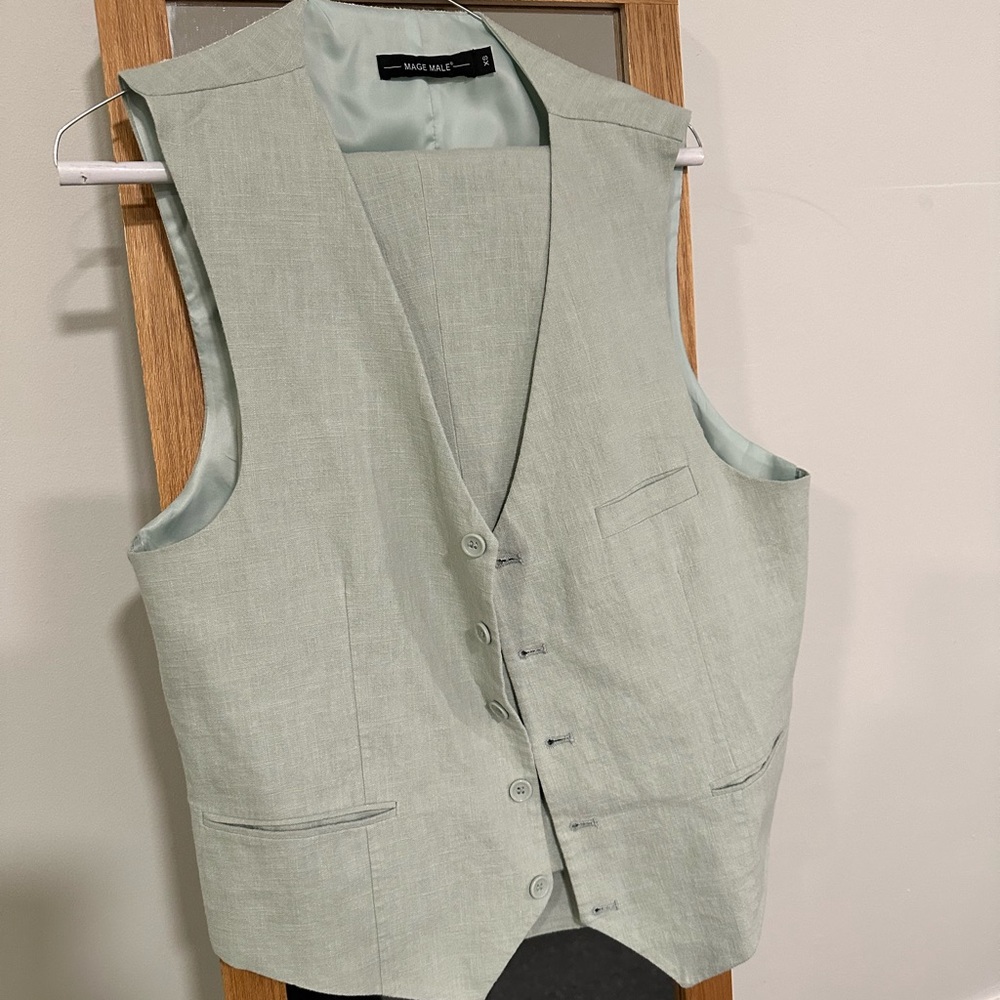 Light Green Linen Vest and Pants/Suit